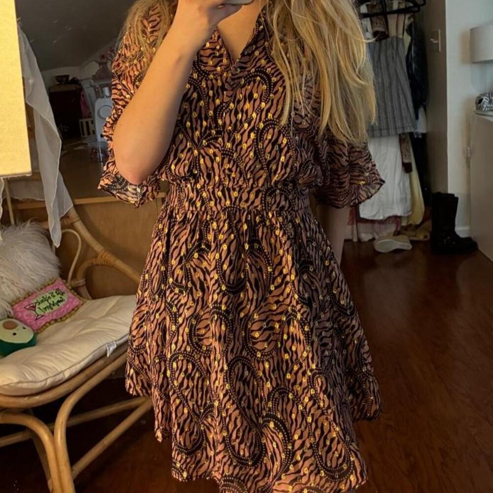 Stevie may gold and brown dress